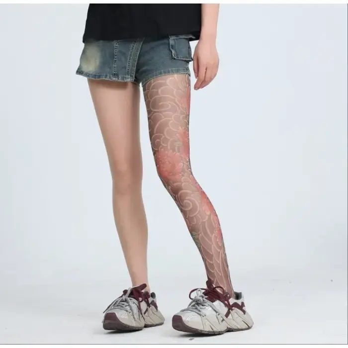Collants imprimés Sexy pour femmes faux tatouage pivoine