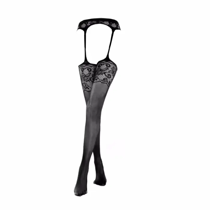 SIMPLEJWEL – collants Sexy sans entrejambe, bas résille en soie noire, taille haute, robe Sexy