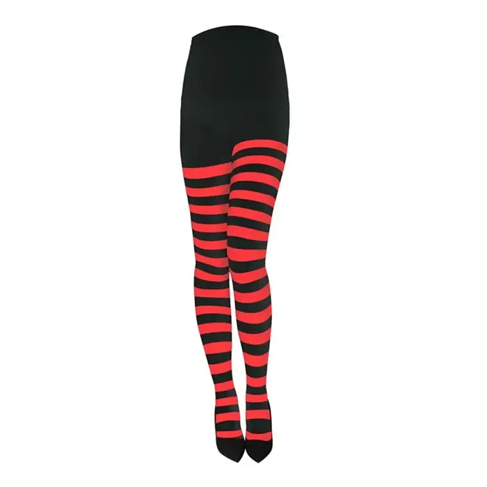 Collants rayés rouge noir pour femmes, collants pleine longueur, bas hauts pour fête de noël, maquil
