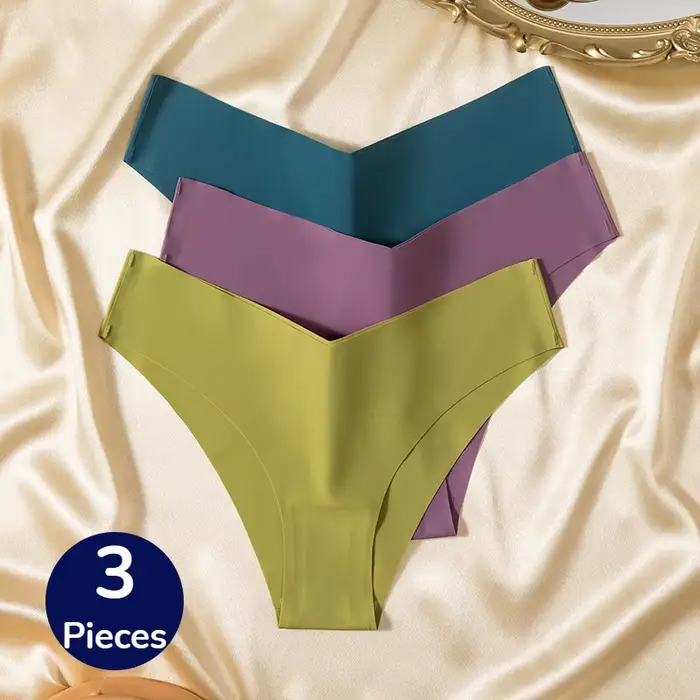 3 pièces/ensemble culottes pour femmes sous-vêtements sans couture coupe en V Lingerie respirante slips en Satin de soie