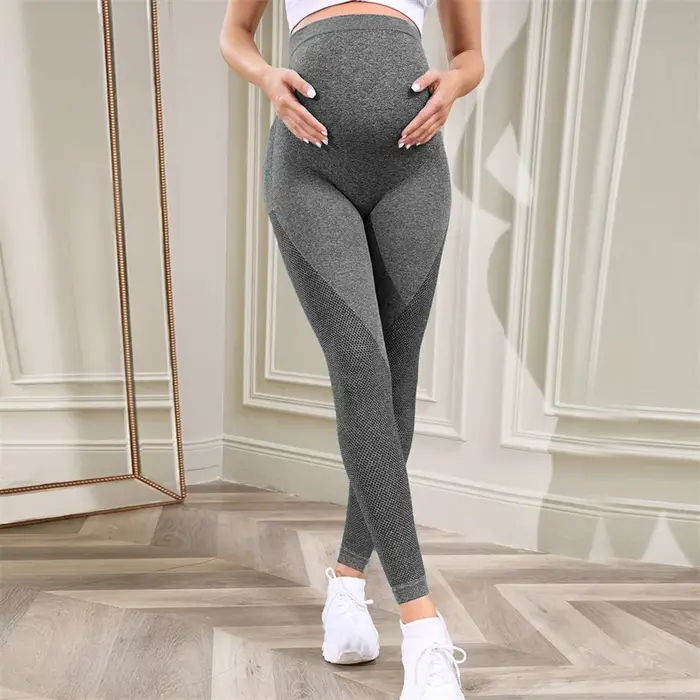 Femmes enceintes Leggings pantalons longs maternité sport gymnase taille haute pantalon ventre soutien maigre