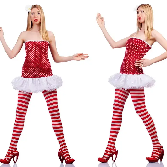 Collants rayés rouge noir pour femmes