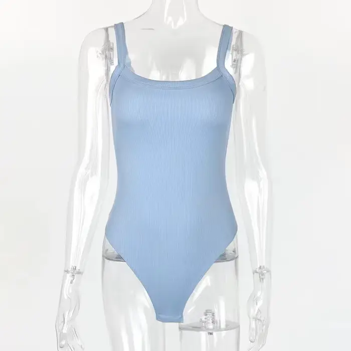 Sangle solide moulante Sexy corps décontracté basique blanc été Body haut pour femme sans manches pure