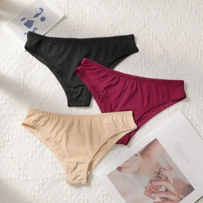 Viomisha 3 pièces/ensemble culottes pour femmes Sexy doux rayé caleçon couleur unie slips femme confortable Stretch Lingerie S-XL