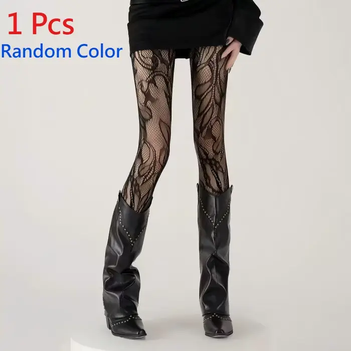 1/2 Pcs Collants en dentelle française ajourée à motif floral, style filet de pêche, ultra-fins, res