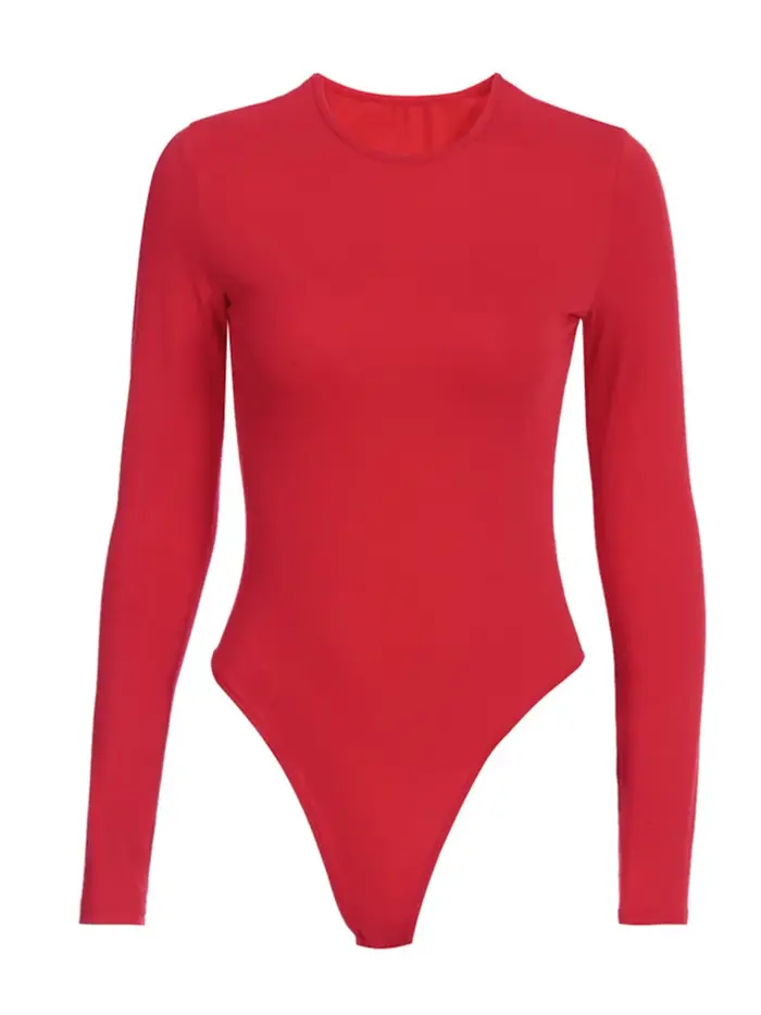Body Top à manches longues et col rond pour femme