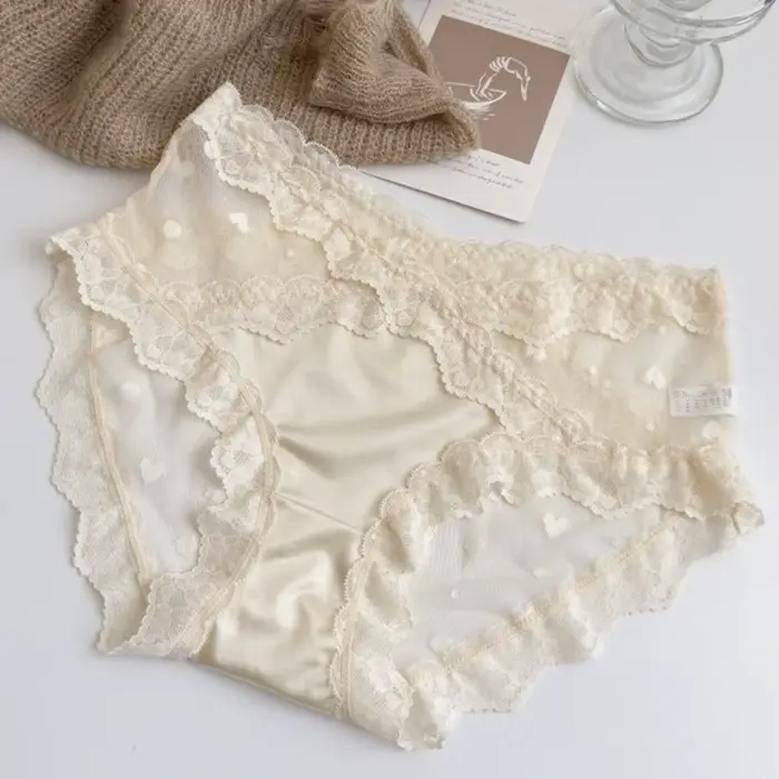 Culottes en satin de soie à fleurs en dentelle