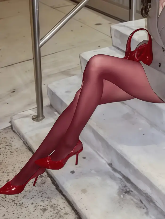 Collants brillants bordeaux opaques pour femmes