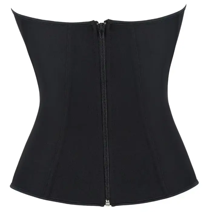 Corset Noir en Satin Respirant pour Femme, Bustier à Fermeture Éclair, Taille, Sexy, Body Shaper, Lingerie, Long Torse