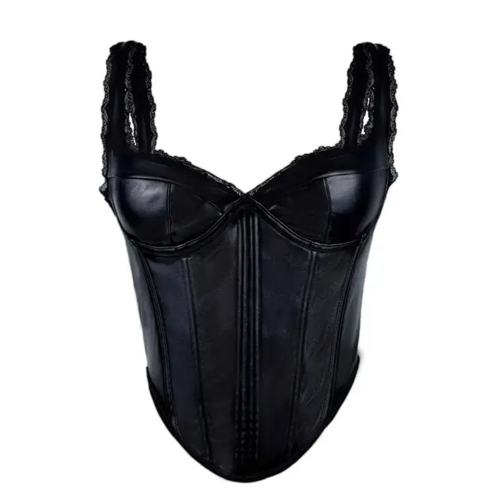 Rouge noir couleurs Pu cuir dentelle bord bandoulière haut pour femme gaine amincissante coupe ajustée arête de poisson hauts de soutien-gorge