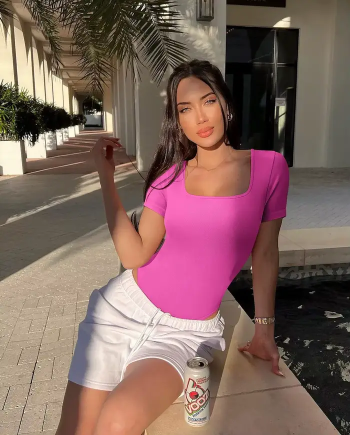 Body femme Sexy côtelé une pièce col carré manches courtes