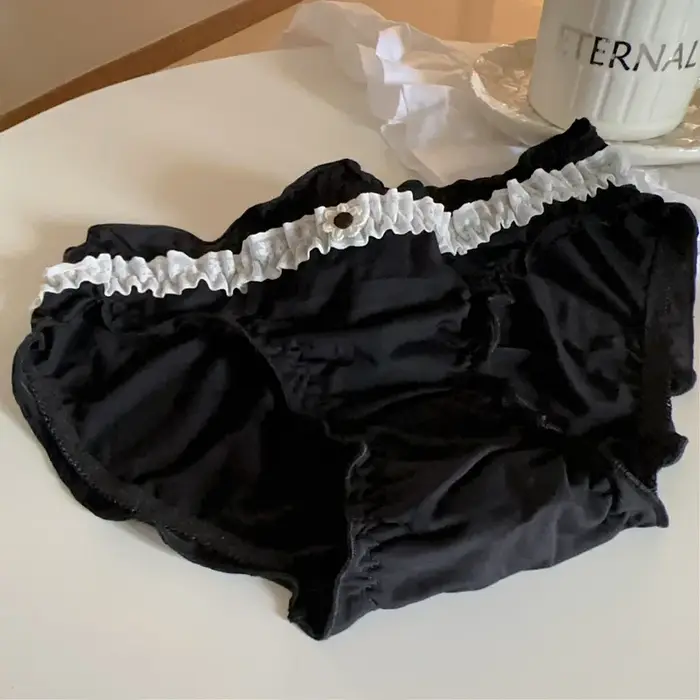 Taille moyenne fleur dentelle à volants culotte mignonne pour les femmes coton entrejambe respirant sous-vêtements sans